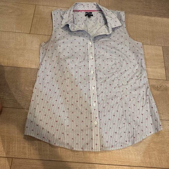 TALBOTS WOMENS SLEEVELESS BUTTON DOWN SHIRT PALM TREES SIZE 6 - Picture 1 of 10